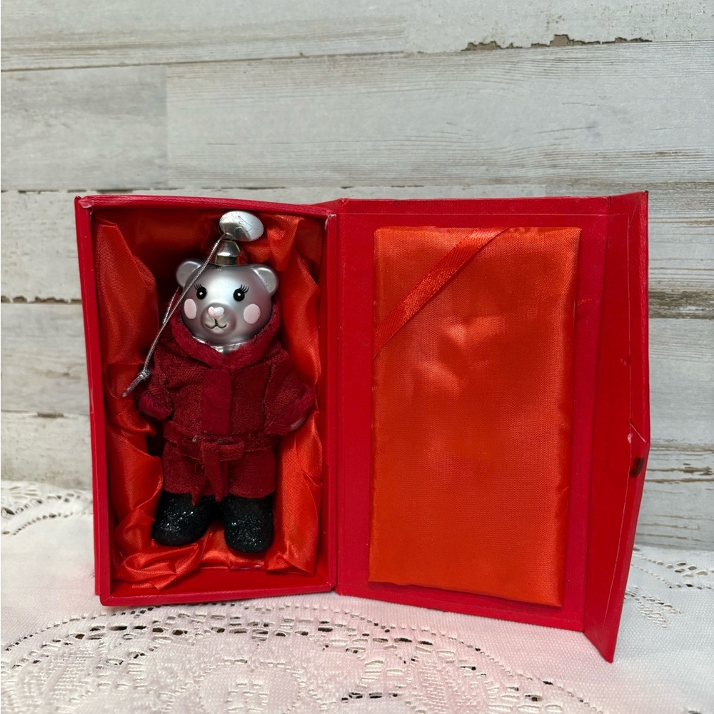 Red Bear Figurine Christmas Ornament in Gift Box